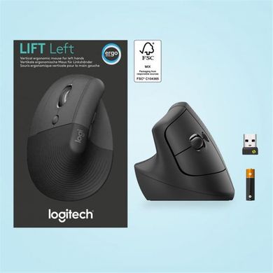 Мышь компьютерная Logitech Lift Left Vertical Ergonomic Wireless/Bluetooth Graphite (910-006474) фото