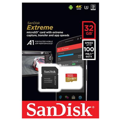 Карта памяти SanDisk 32 GB microSDHC UHS-I U3 Extreme Action A1 + SD Adapter SDSQXAF-032G-GN6MA фото