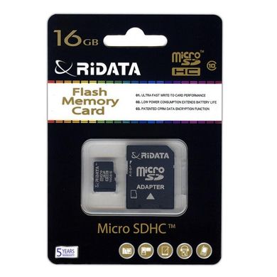 Карта пам'яті RiData 16 GB microSDHC class 10 + SD Adapter FF953659 фото