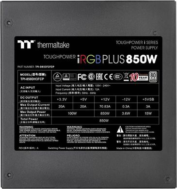 Блок питания Thermaltake Toughpower iRGB Plus 850W (PS-TPI-0850F2FDPE-1) фото