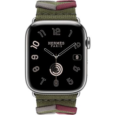 Смарт-часы Apple Watch Hermes Series 9 GPS + Cellular, 45mm Silver Stainless Steel Case with Kaki Bridon Single Tour (MRQP3 + MTHR3) фото