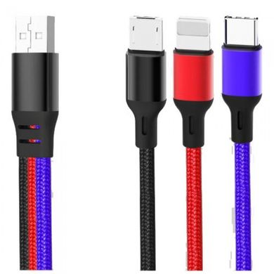 Кабель USB XO 3in1 NB143 Braided 2.4A 1.2m Black/Red/Blue фото