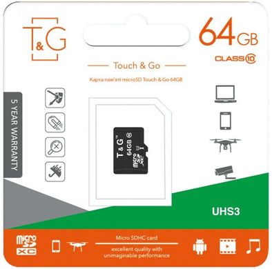 Карта памяти T&G 64 GB microSDXC Class 10 UHS-I (U3) TG-64GBSDU3CL10-00 фото