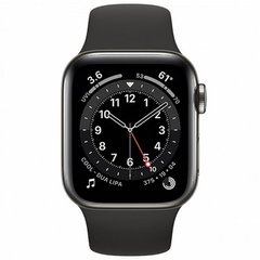 Смарт-часы Apple Watch Series 6 GPS + Cellular 44mm Graphite Stainless Steel Case with Black Sport Band (M07Q3, M09H3) фото