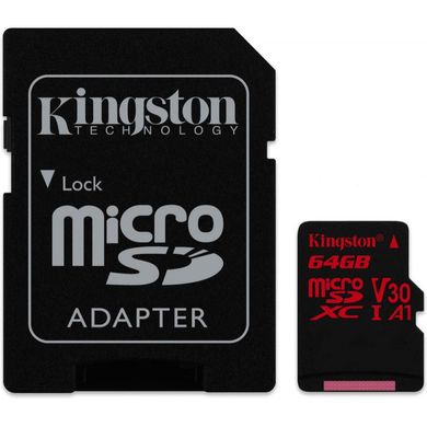 Карта памяти Kingston 64 GB microSDXC class 10 UHS-I U3 Canvas React + SD Adapter SDCR/64GB фото