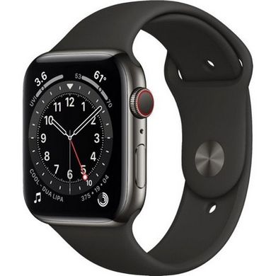 Смарт-годинник Apple Watch Series 6 GPS + Cellular 44mm Graphite Stainless Steel Case with Black Sport Band (M07Q3, M09H3) фото