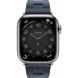 Apple Watch Hermes Series 9 GPS + Cellular, 45mm Silver Stainless Steel Case with Navy Kilim Single Tour (MRQP3 + MTHY3)