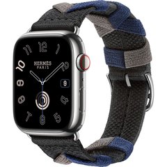Смарт-годинник Apple Watch Hermes Series 9 GPS + Cellular, 45mm Silver Stainless Steel Case with Noir Bridon Single Tour (MRQP3 + MTHQ3) фото