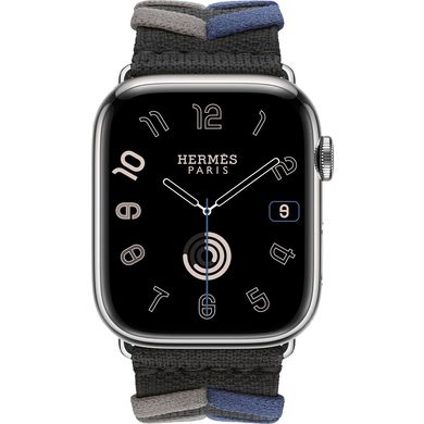 Смарт-часы Apple Watch Hermes Series 9 GPS + Cellular, 45mm Silver Stainless Steel Case with Noir Bridon Single Tour (MRQP3 + MTHQ3) фото