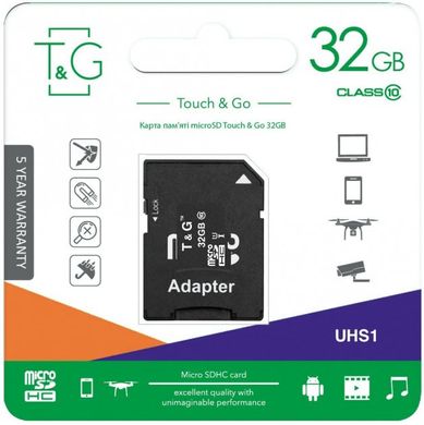 Карта памяти T&G 32 GB microSDHC Class 10 UHS-I (U1) + SD-adapter TG-32GBSD10U1-01 фото