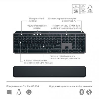 Комплект (клавиатура+мышь) Logitech MX Keys S PLUS PALMREST + MX Master 3S Combo Graphite UA (920-011614) фото