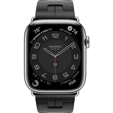 Смарт-часы Apple Watch Hermes Series 9 GPS + Cellular, 45mm Silver Stainless Steel Case with Noir Kilim Single Tour (MRQP3 + MTHX3) фото