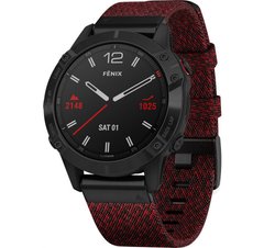 Смарт-часы Garmin Fenix 6 Sapphire Black DLC with Heathered Red Nylon Band (010-02158-16) фото