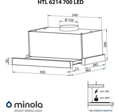 Витяжки вбудовані Minola HTL 6214 I 700 LED фото