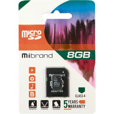 Карта памяти Mibrand 8 GB microSDHC Class 4 + SD Adapter MICDC4/8GB-A фото
