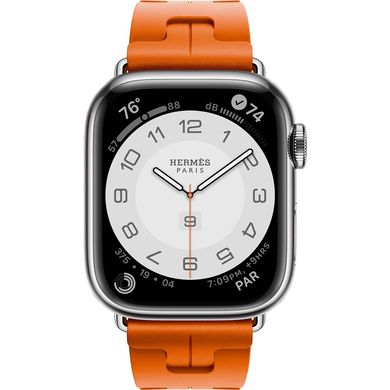 Смарт-часы Apple Watch Hermes Series 9 GPS + Cellular, 45mm Silver Stainless Steel Case with Orange Kilim Single Tour (MRQP3 + MTJ03) фото
