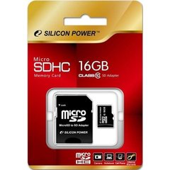 Карты памяти Silicon Power 16 GB microSDHC Class 10 + SD adapter SP016GBSTH010V10-SP
