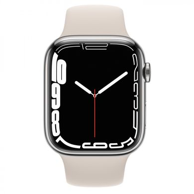Смарт-часы Apple Watch Series 7 GPS + Cellular 45mm Silver Stainless Steel Case w. Starlight Sport Band (MKJD3) фото