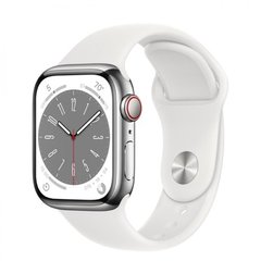 Смарт-часы Apple Watch Series 8 GPS + Cellular 41mm Silver S. Steel Case w. White S. Band (MNJ53) фото