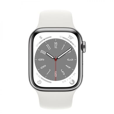 Смарт-годинник Apple Watch Series 8 GPS + Cellular 41mm Silver S. Steel Case w. White S. Band (MNJ53) фото