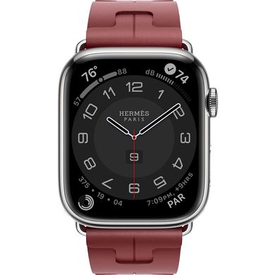 Смарт-часы Apple Watch Hermes Series 9 GPS + Cellular, 45mm Silver Stainless Steel Case with Rouge H Kilim Single Tour (MRQP3 + MTJ13) фото