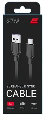 Кабель USB 2E USB 2.0 to Type-C 1m Glow Black (2E-CCAC-BL) фото