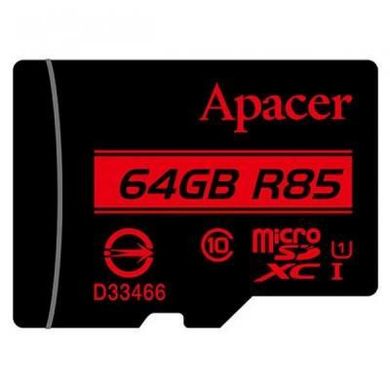Карта памяти Apacer 64 GB microSDXC Class 10 UHS-I R85 + SD adapter AP64GMCSX10U5-R фото