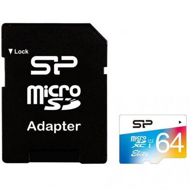 Карта памяти Silicon Power 64 GB microSDXC Class 10 UHS-I Elite Color + SD adapter SP064GBSTXBU1V20-SP фото