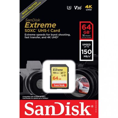 Карта памяти SanDisk 64 GB SDXC UHS-I U3 Extreme SDSDXV6-064G-GNCIN фото