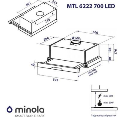 Встраиваемые вытяжки Minola MTL 6222 BL 700 LED фото