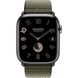 Apple Watch Hermes Series 9 GPS + Cellular, 45mm Space Black Stainless Steel Case with Vert/Noir Toile H Single Tour (MRQQ3 + MTJK3)