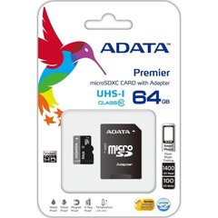 Карта пам'яті ADATA 64 GB microSDXC UHS-I + SD adapter Premier AUSDX64GUICL10-RA1 фото