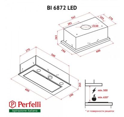 Встраиваемые вытяжки Perfelli BI 6872 BL LED фото
