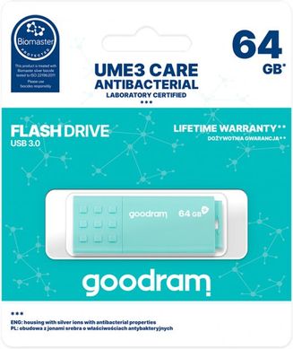 Flash память GOODRAM 64 GB UME3 USB3.0 Care Green (UME3-0640CRR11) фото