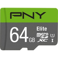 Карта памяти PNY 64 GB microSDXC class 10 UHS-I Elite + SD Adapter P-SDUX64U185GW-GE фото