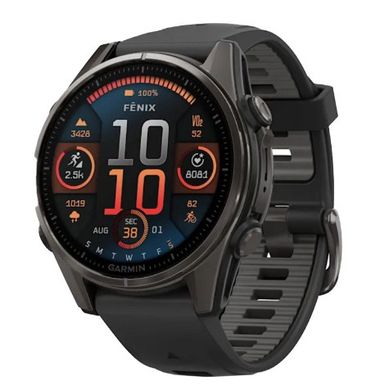 Смарт-часы Garmin Fenix 8 43mm AMOLED Sapphire Carbon Gray DLC Tit. w. Black/Pebble Gray S. Band (010-02903-20/21) фото