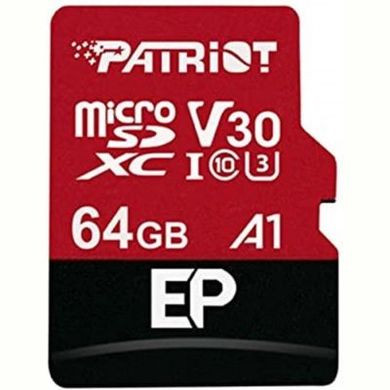 Карта памяти PATRIOT 64 GB microSDXC UHS-I U3 V30 A1 EP + SD adapter PEF64GEP31MCX фото