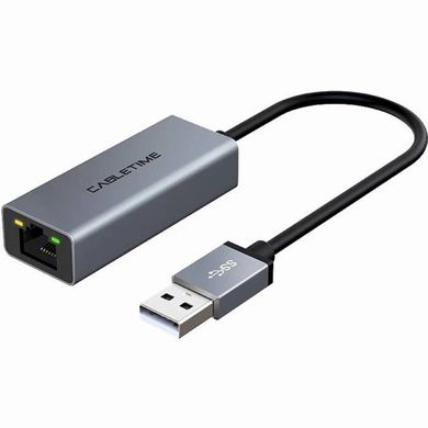 Мережевий адаптер Cabletime USB 100Mbps Ethernet, 0.15m,Space Grey (CB52G) фото