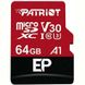 PATRIOT 64 GB microSDXC UHS-I U3 V30 A1 EP + SD adapter PEF64GEP31MCX подробные фото товара