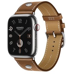 Смарт-годинник Apple Watch Hermes Series 9 GPS + Cellular, 45mm Silver Stainless Steel Case with Fauve Barenia calfskin Single Tour (MRQP3 + H0002581J34) фото