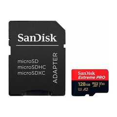 Карта пам'яті SanDisk 128 GB microSDXC UHS-I U3 Extreme Pro A2 + SD Adapter SDSQXCY-128G-GN6MA фото