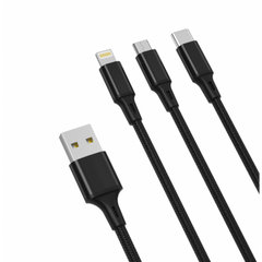Кабель USB XO NB173 3in1 2.4A 1.2m Black фото