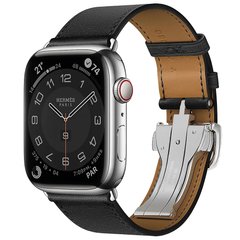 Смарт-годинник Apple Watch Hermes Series 9 GPS + Cellular, 45mm Silver Stainless Steel Case with Noir Deployment Buckle (MRQP3 + H078782CJ89) фото