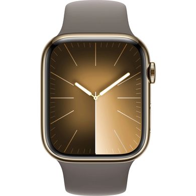 Смарт-часы Apple Watch Series 9 GPS + Cellular 45mm Gold S. Steel Case w. Clay Sport Band - S/M (MRMR3) фото