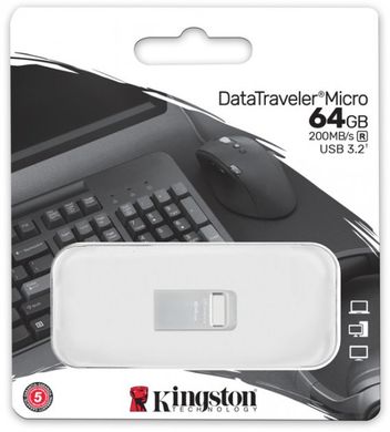 Flash память Kingston 64 GB DataTraveler Micro USB 3.2 Metal (DTMC3G2/64GB) фото
