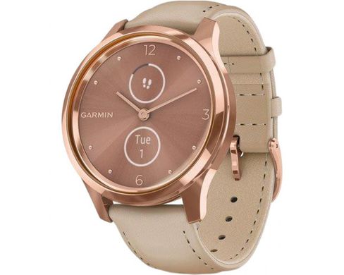 Смарт-годинник Garmin Vivomove Luxe 18K Rose Gold PVD Stainless Steel w. Light Sand Italian Leather B. (010-02241-01) фото