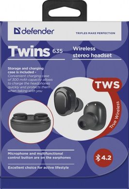 Навушники TWS Defender Twins 635 Black (63635) фото