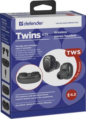 Наушники TWS Defender Twins 635 Black (63635) фото