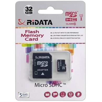 Карта пам'яті RiData 32 GB microSDHC class 10 UHS-I + SD Adapter FF962262 фото