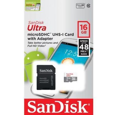 Карта пам'яті SanDisk 16 GB microSDHC UHS-I Ultra + SD adapter SDSQUNS-016G-GN3MA фото